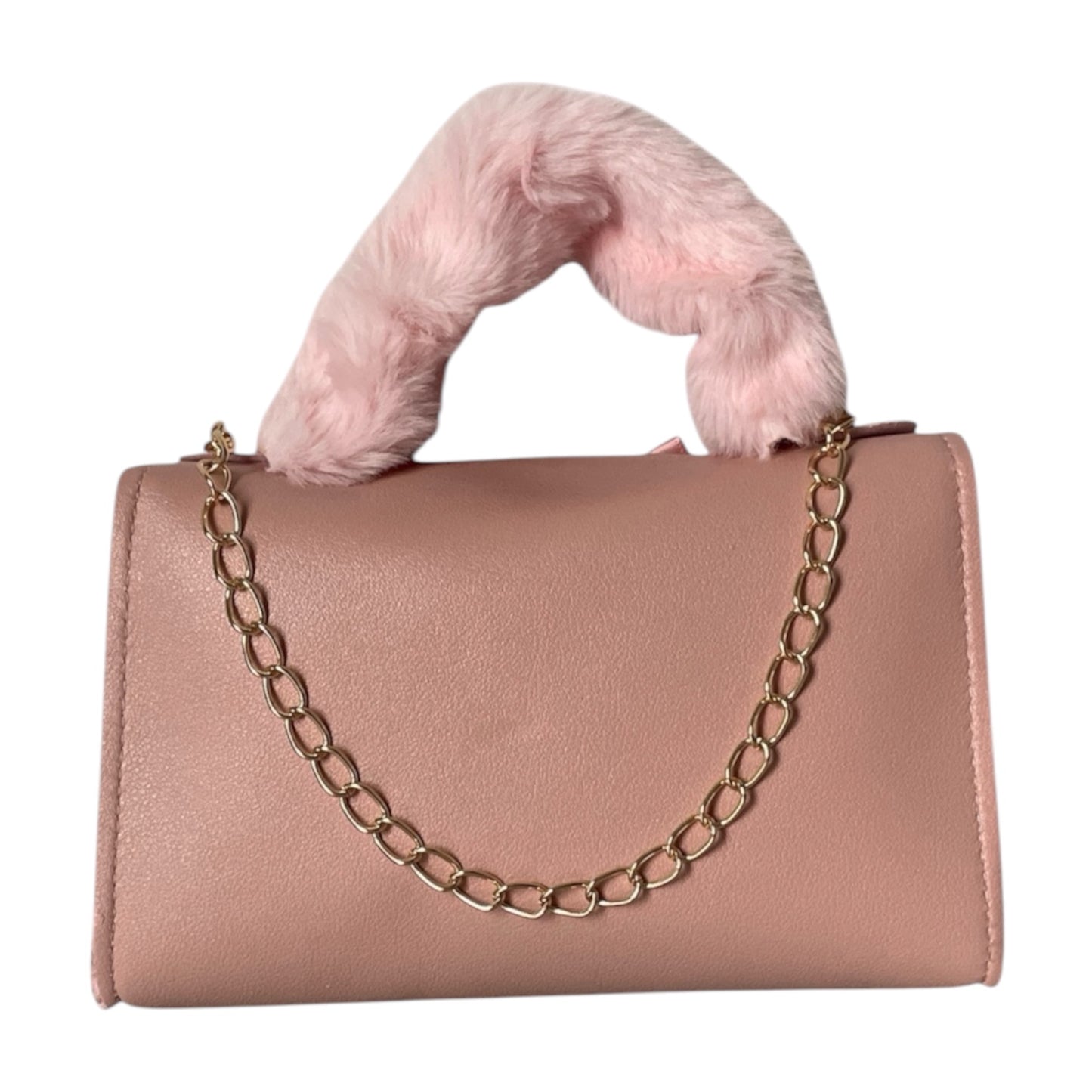 weicher Plüsch kunstpelz Handtasche mit abnehmbarem Kettenriemen-handtasche-handbag-minibag-shoulderbag-pink-sakura-cherryblossom-goldchain-shoulderbag