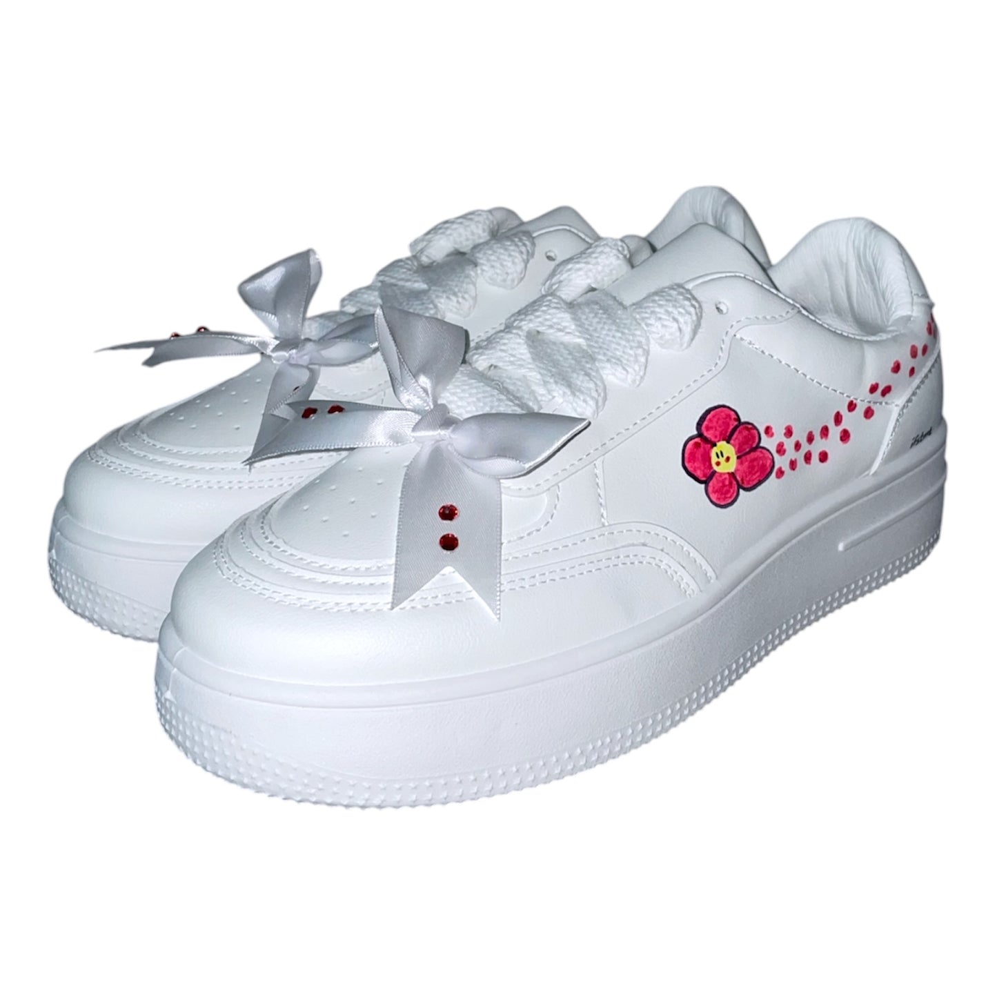 white-sneakers-women-rhinestones-flower-red-green-roses-colorful-cute-cuteshoes-ribbon