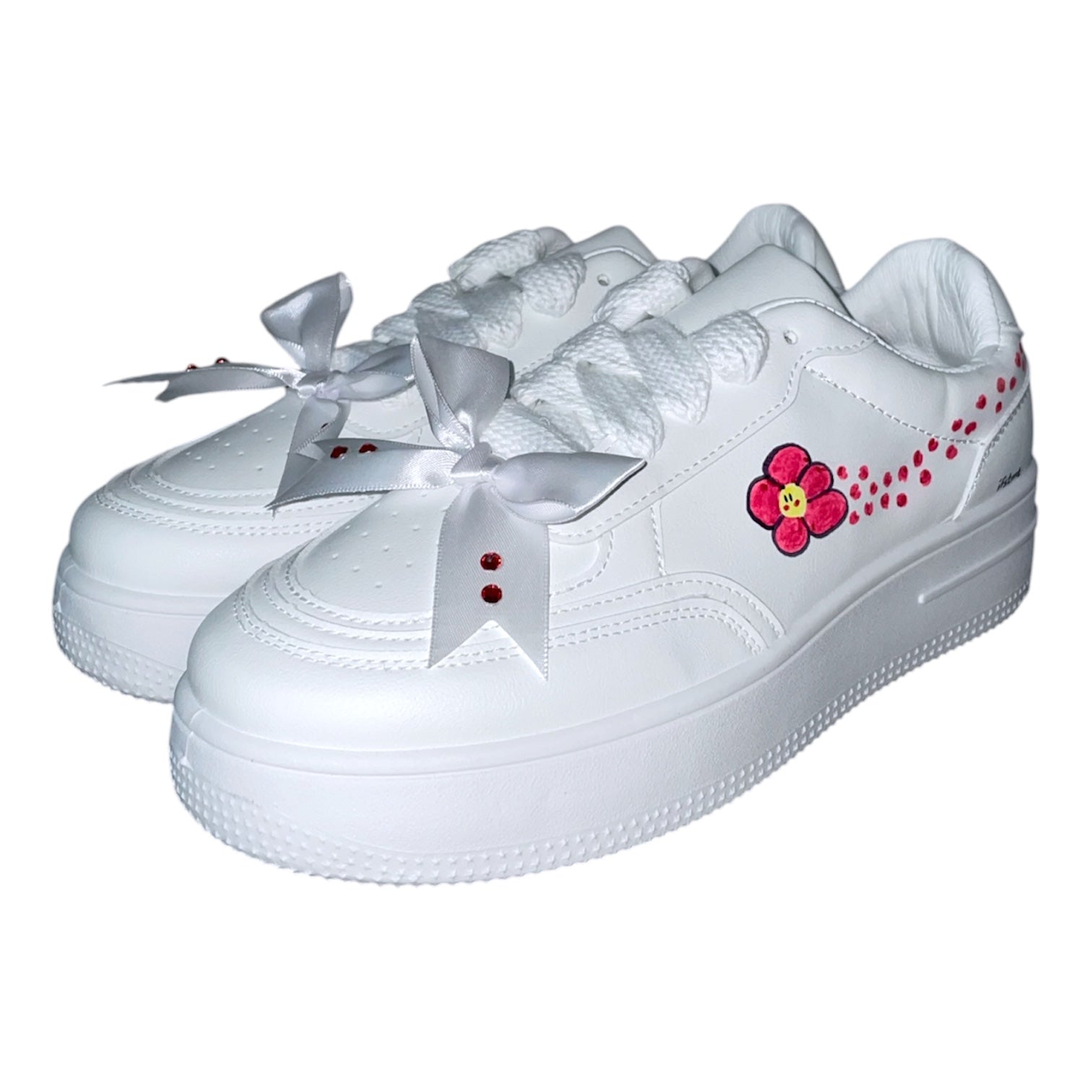 white-sneakers-women-rhinestones-flower-red-green-roses-colorful-cute-cuteshoes-ribbon