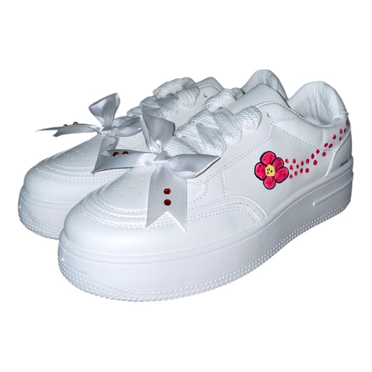 white-sneakers-women-rhinestones-flower-red-green-roses-colorful-cute-cuteshoes-ribbon