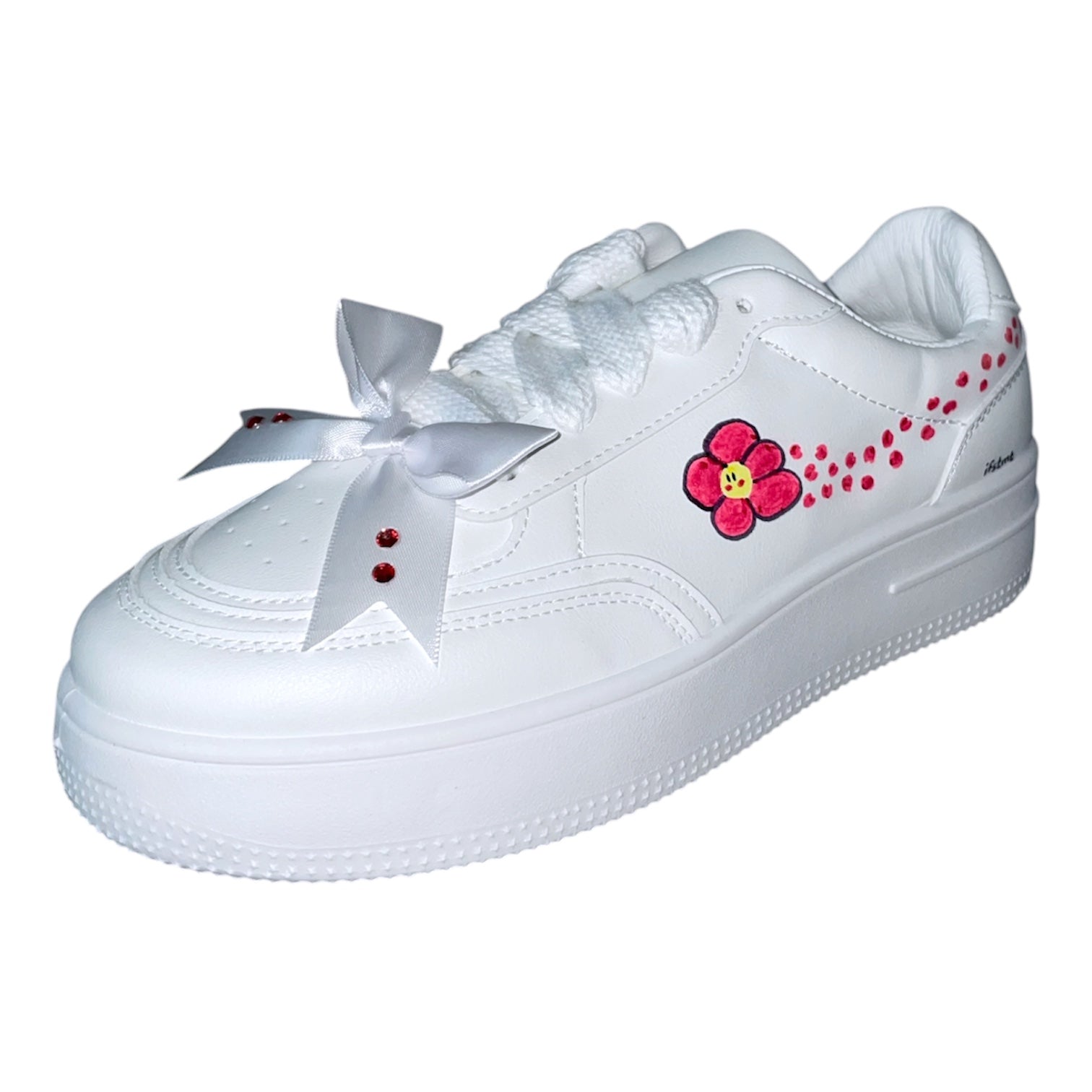 white-sneakers-women-rhinestones-flower-red-green-roses-colorful-cute-cuteshoes-ribbon-design