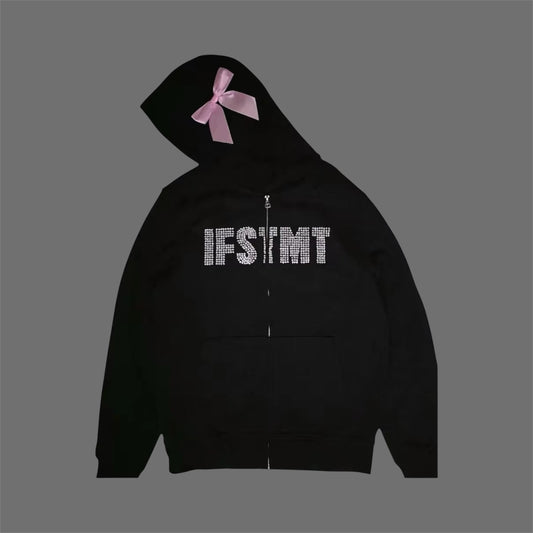 zip-hoodie-hood-black-rhinestone-pink-ribbon-woman-girls