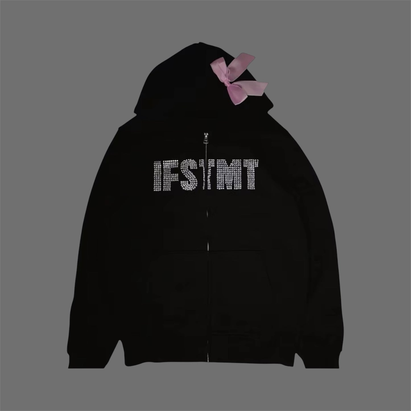 zip-hoodie-hood-black-rhinestone-pink-ribbon-woman-girls