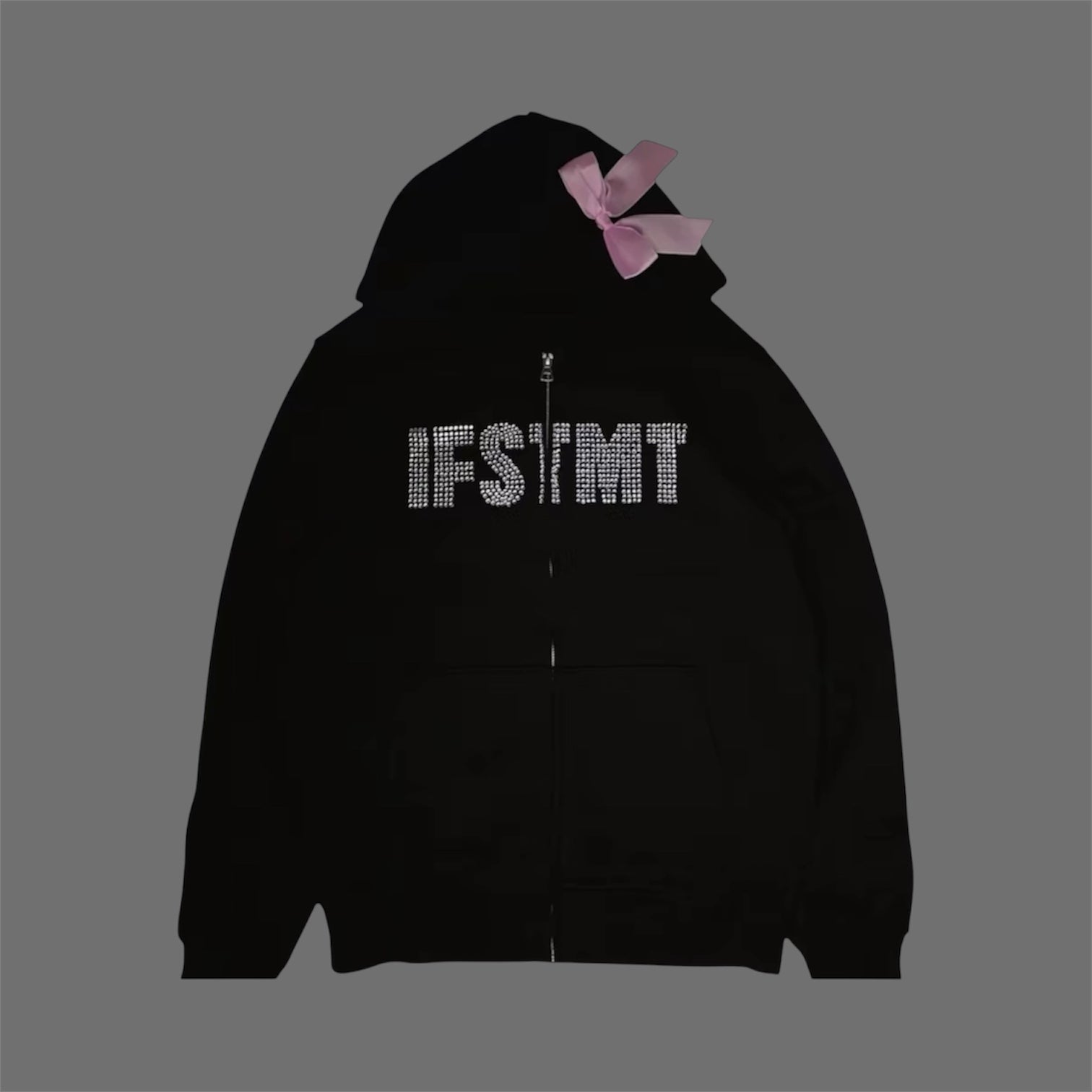 zip-hoodie-hood-black-rhinestone-pink-ribbon-woman-girls