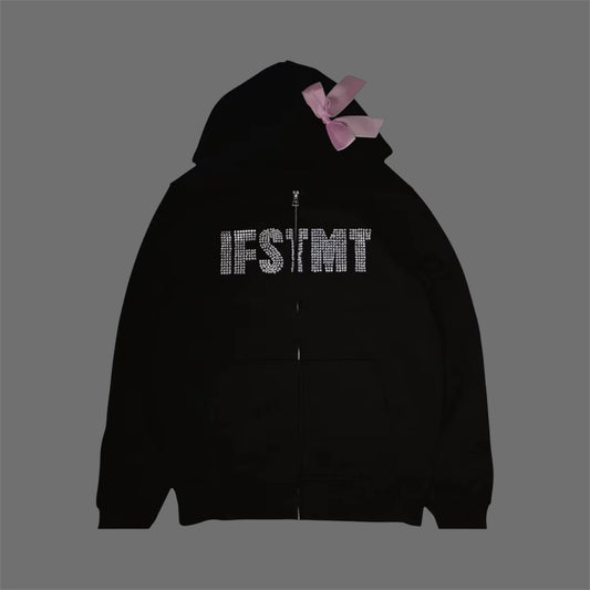 zip-hoodie-hood-black-rhinestone-pink-ribbon-woman-girls