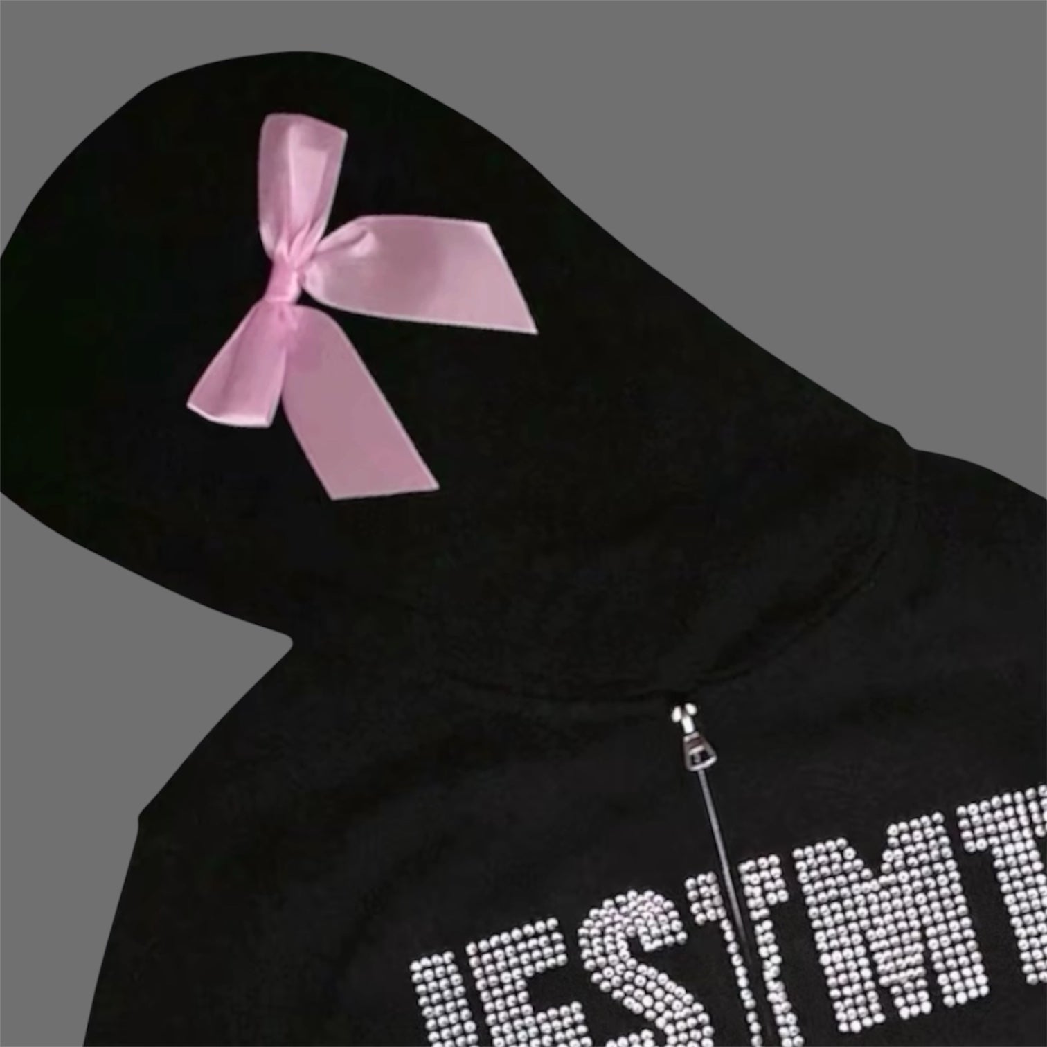zip-hoodie-hood-black-rhinestone-pink-ribbon-woman-girls
