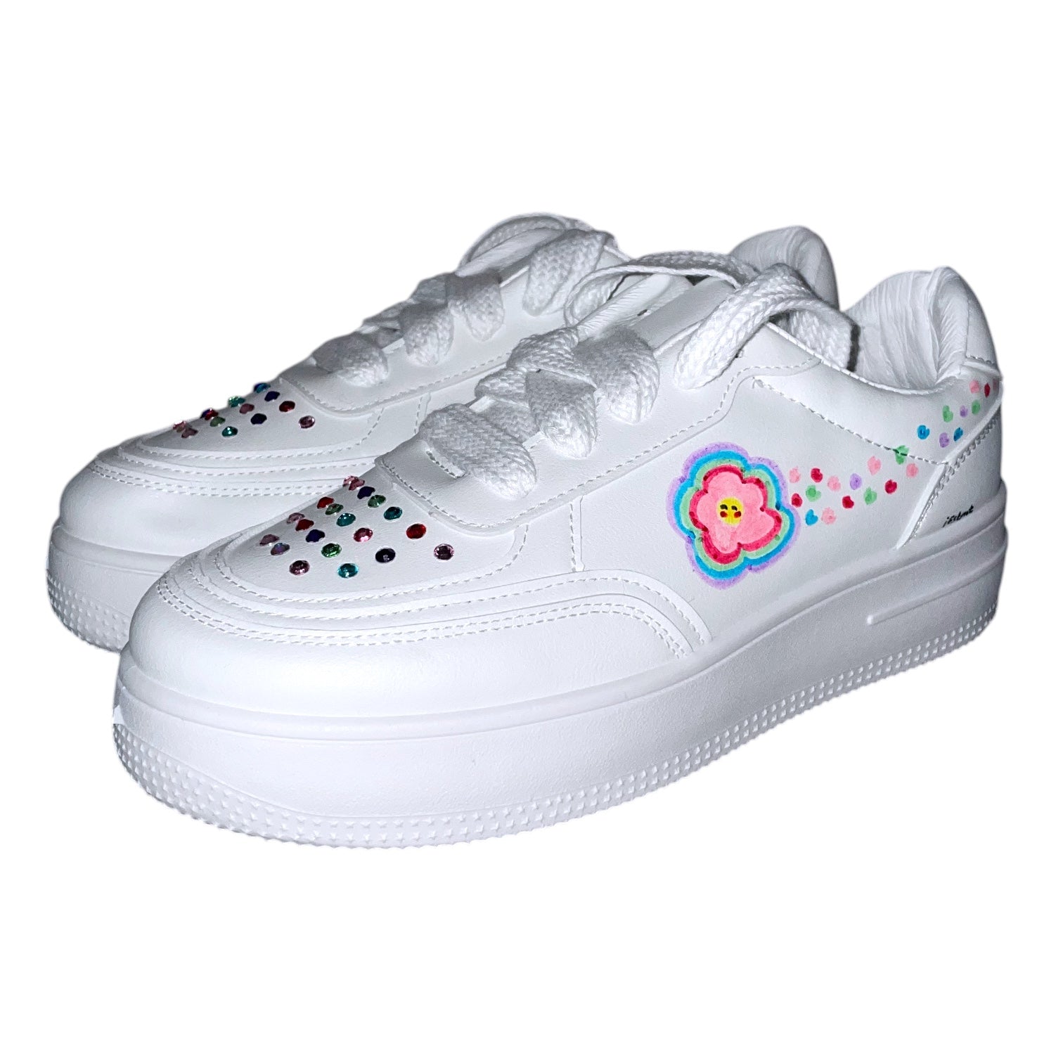 white-sneakers-women-rhinestones-flower-rainbow-colorful