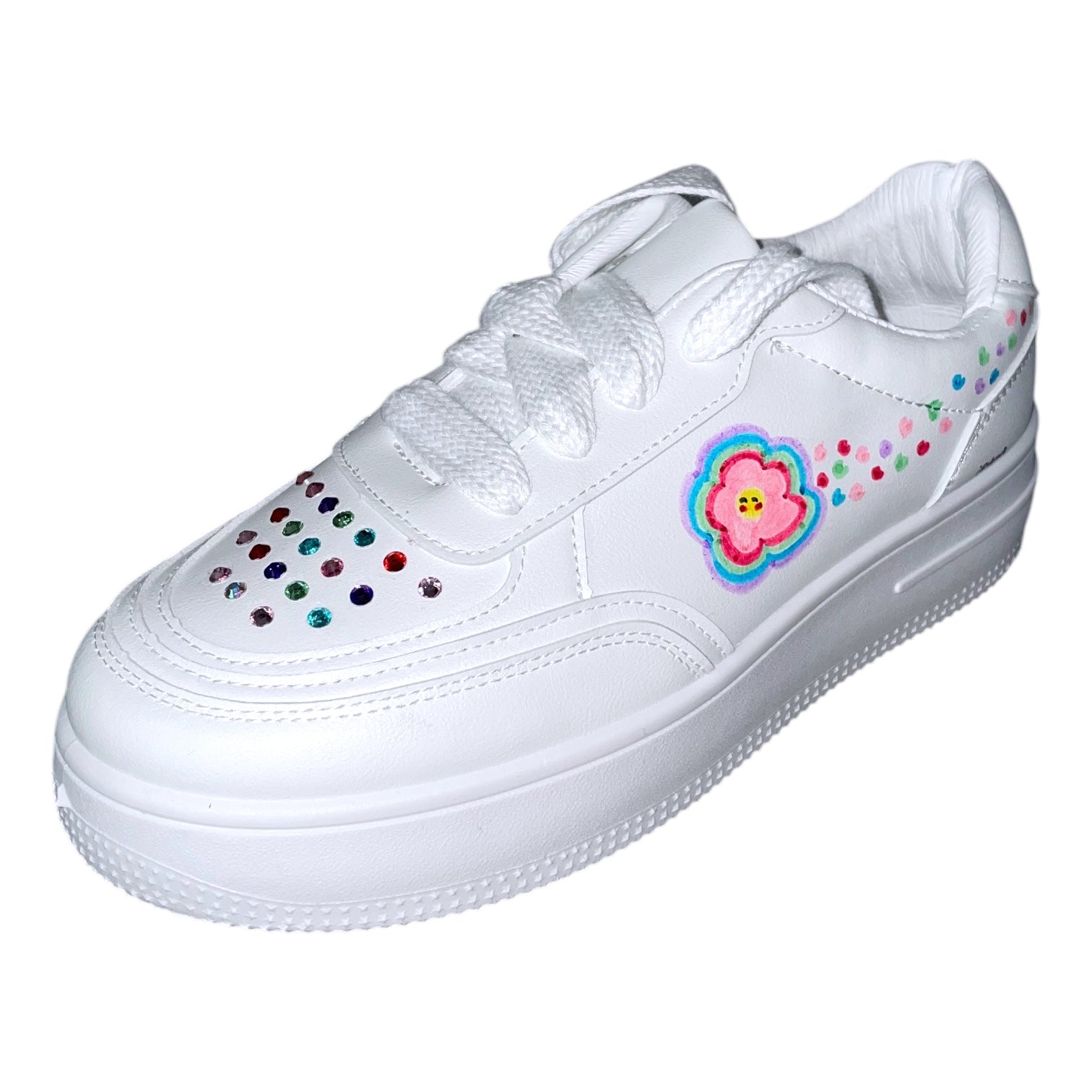 white-sneakers-women-rhinestones-flower-rainbow-colorful-cute-cuteshoes