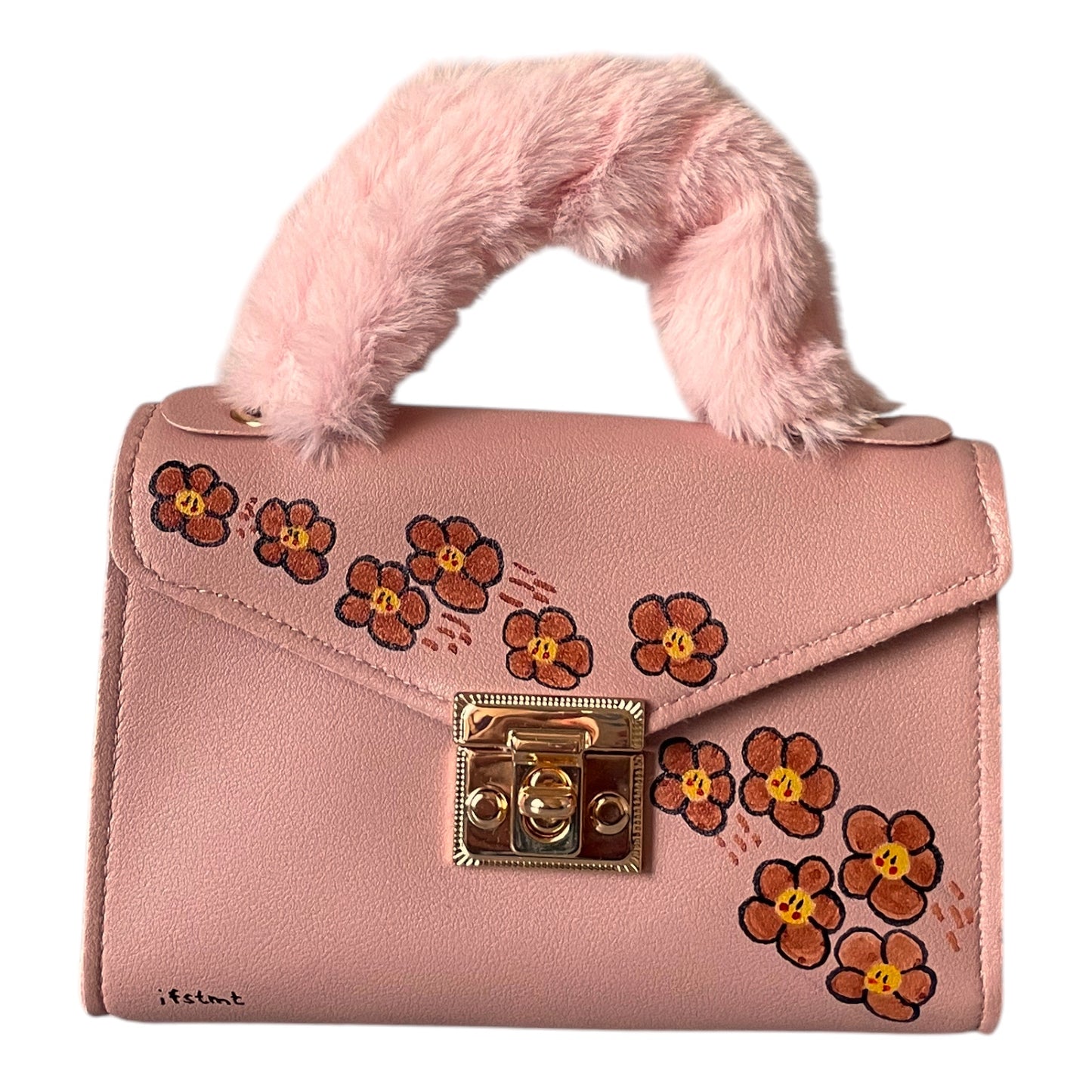 weicher Plüsch kunstpelz Handtasche mit abnehmbarem Kettenriemen-handtasche-handbag-minibag-shoulderbag-pink-brown