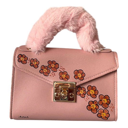 weicher Plüsch kunstpelz Handtasche mit abnehmbarem Kettenriemen-handtasche-handbag-minibag-shoulderbag-pink-brown