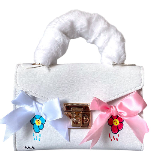 weicher Plüsch kunstpelz Handtasche mit abnehmbarem Kettenriemen-handtasche-handbag-minibag-shoulderbag-white-ribbon