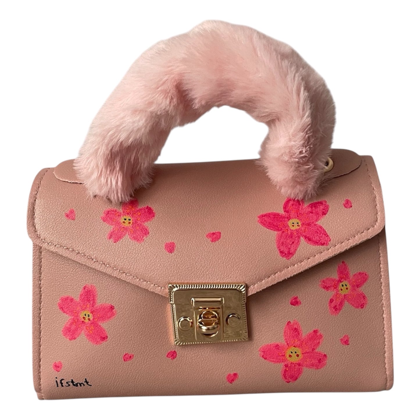 weicher Plüsch kunstpelz Handtasche mit abnehmbarem Kettenriemen-handtasche-handbag-minibag-shoulderbag-pink-sakura-cherryblossom