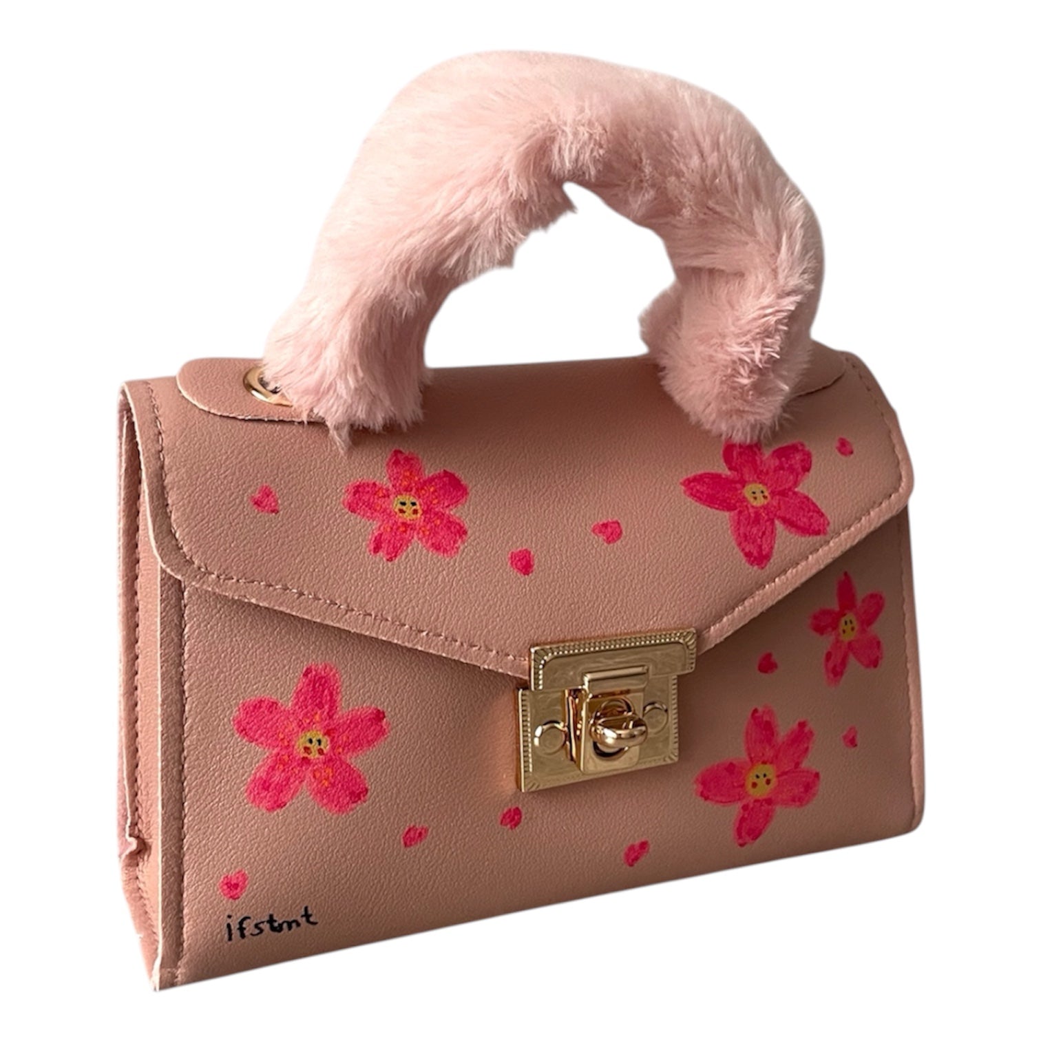 weicher Plüsch kunstpelz Handtasche mit abnehmbarem Kettenriemen-handtasche-handbag-minibag-shoulderbag-pink-sakura-cherryblossom