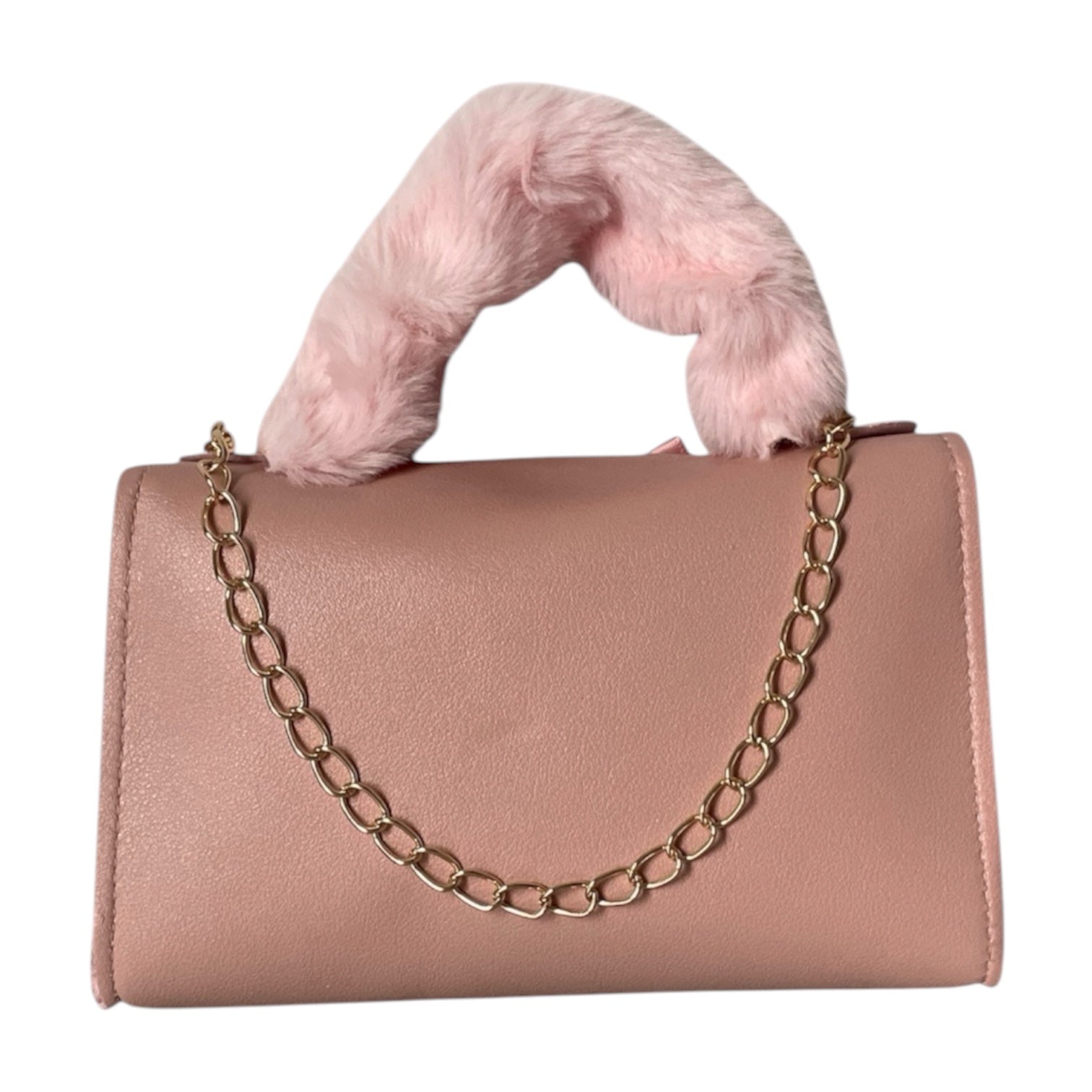 weicher plush kunstpelz Handtasche mit abnehmbarem Kettenriemen-handtasche-handbag-minibag-shoulderbag-pink-flower-cutebag-ribbon-goldchain-shoulderbag