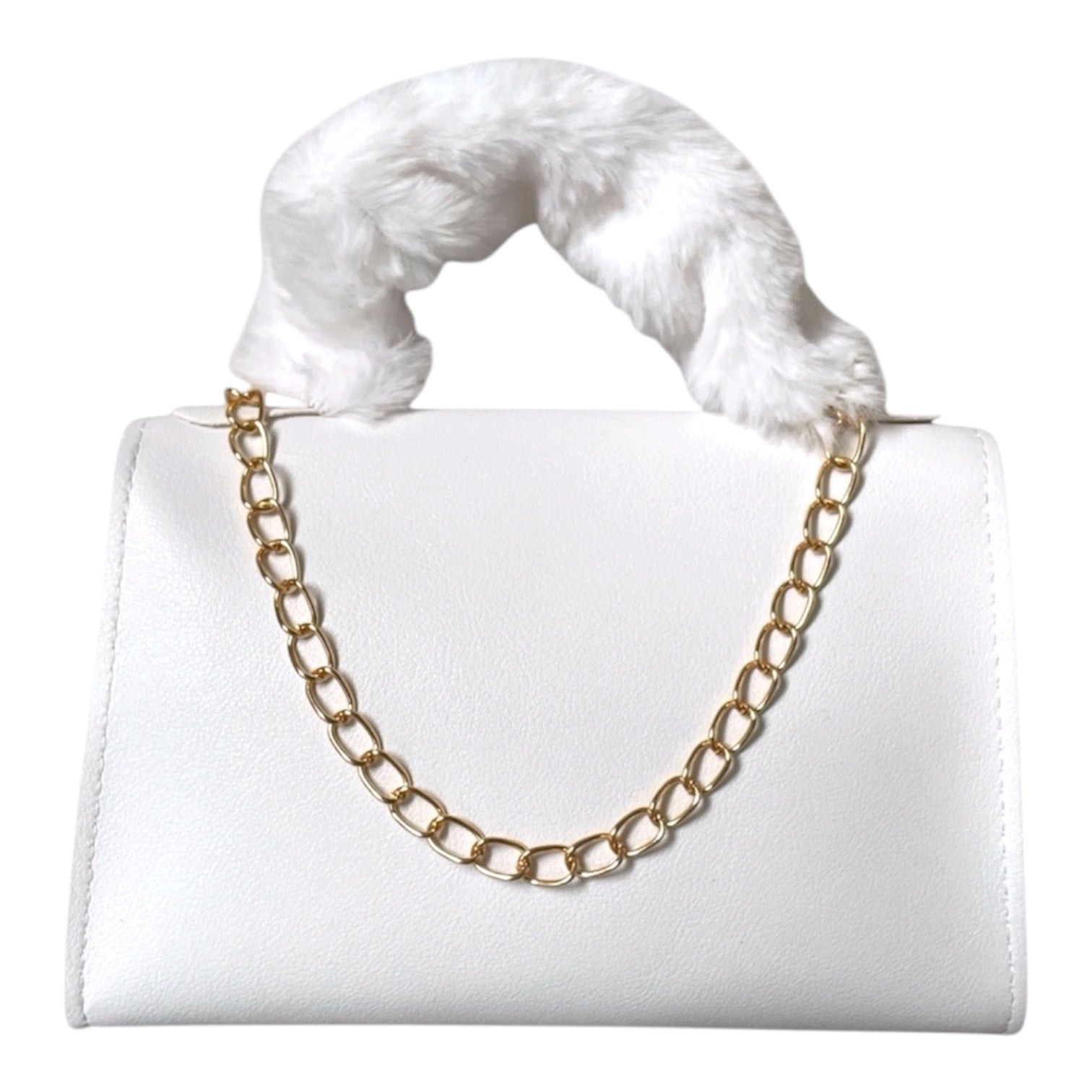 weicher plush kunstpelz Handtasche mit abnehmbarem Kettenriemen-handtasche-handbag-minibag-shoulderbag-white-cutebag-korean-strawberrymilk-design-goldchain-shoulderbag